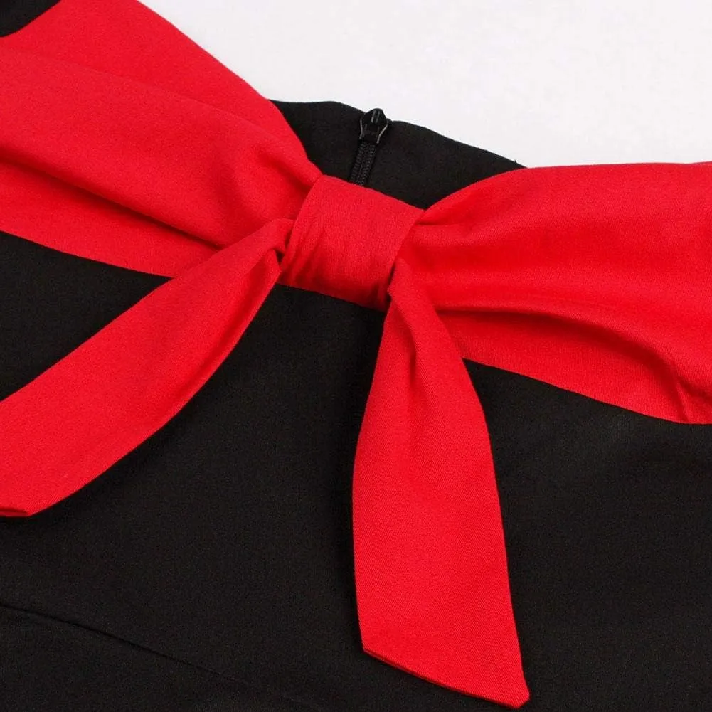 Women Vintage Polka Dot 1950s Rockabilly Halter Audrey Dress Retro Floral Evening Cocktail Swing Dress