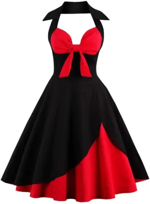 Women Vintage Polka Dot 1950s Rockabilly Halter Audrey Dress Retro Floral Evening Cocktail Swing Dress