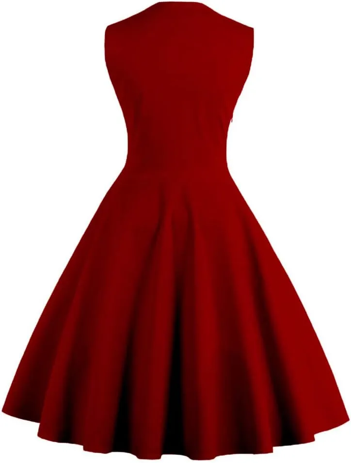 Women Vintage Polka Dot 1950s Rockabilly Halter Audrey Dress Retro Floral Evening Cocktail Swing Dress