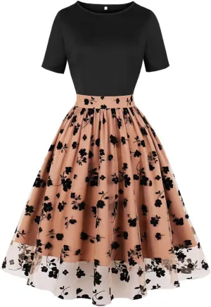 Womens 1950s Vintage Cocktail Party Dress Long Sleeve Polka Dots Mesh Retro Rockabilly Swing Dresses Fall Dress