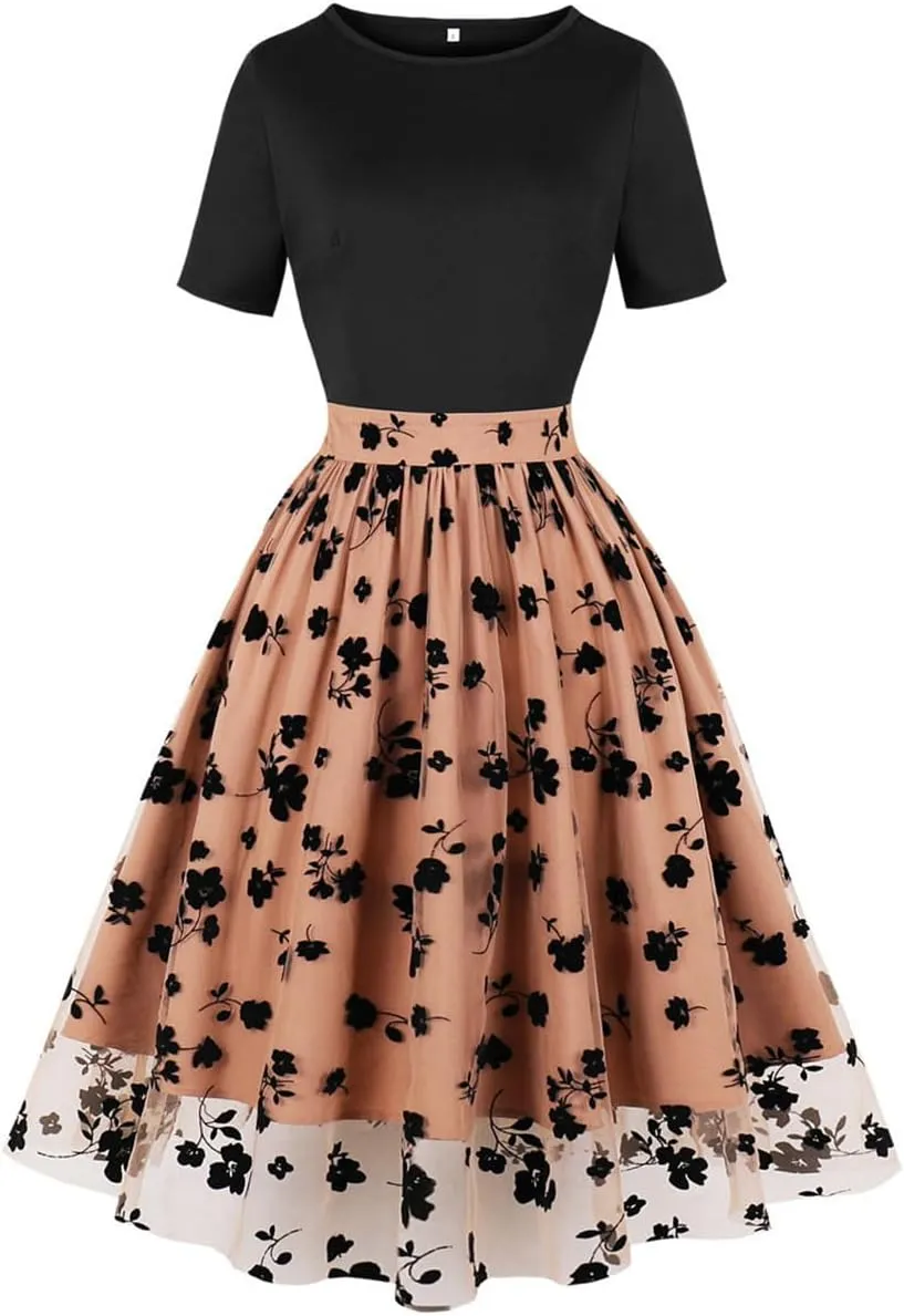 Womens 1950s Vintage Cocktail Party Dress Long Sleeve Polka Dots Mesh Retro Rockabilly Swing Dresses Fall Dress
