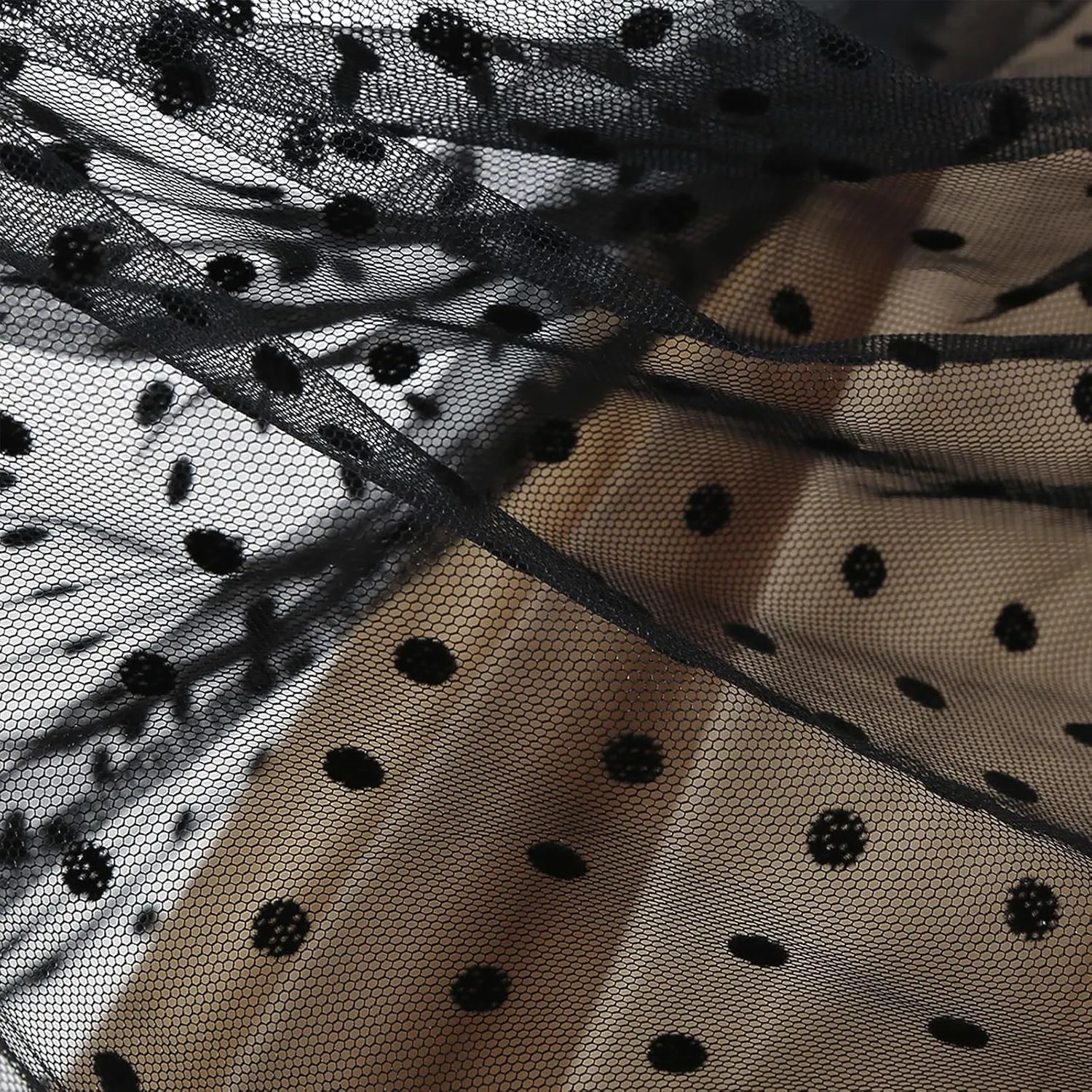 Womens 1950s Vintage Cocktail Party Dress Long Sleeve Polka Dots Mesh Retro Rockabilly Swing Dresses Fall Dress