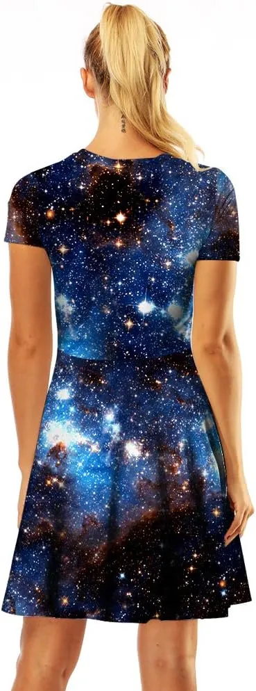 Women's 3D Print Short Sleeve Casual Flared Swing Midi Dress