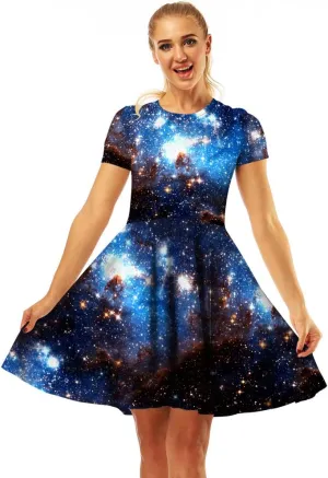 Women's 3D Print Short Sleeve Casual Flared Swing Midi Dress