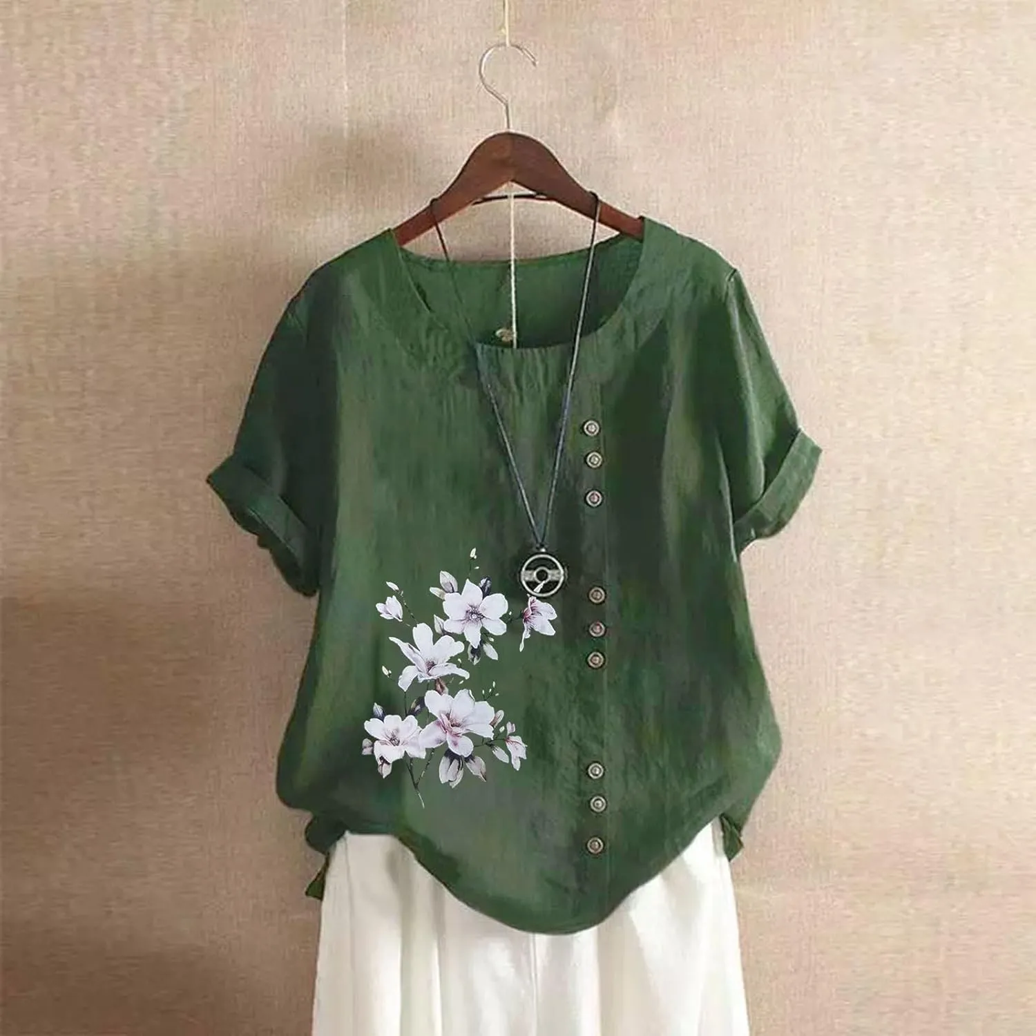 Womens Button Down Shirt Cotton and Slub Long Sleeve Pocket Button Tee Casual Popular Blouse Tops(S 3XL) Womens Top