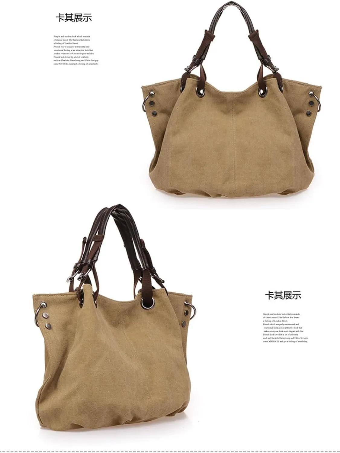 Women's Canvas Bag Large Capacity Handbag Shoulder Messenger Bag(E)