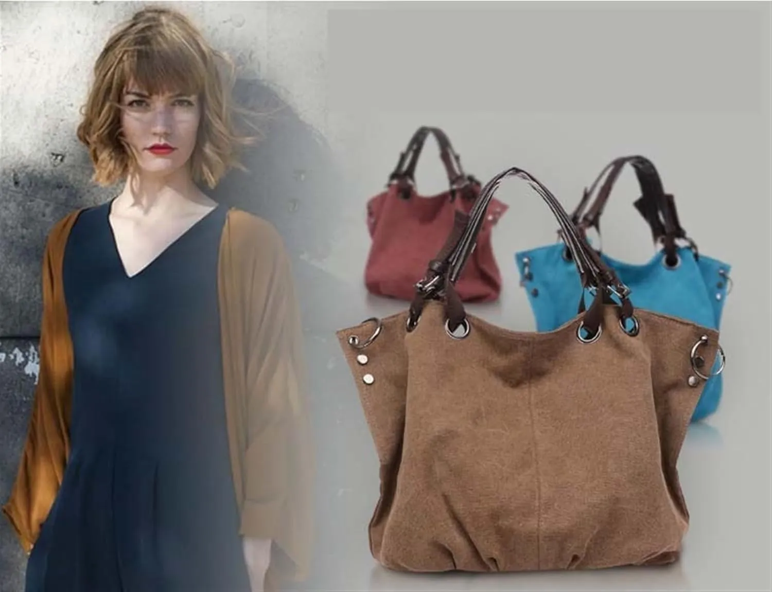 Women's Canvas Bag Large Capacity Handbag Shoulder Messenger Bag(E)