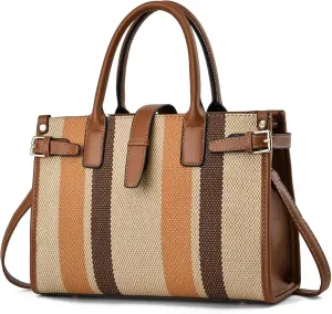 Women's Canvas Tote Bag with Brown and White Striped Design, Casual Handbag Large Canvas Tote Bag for Women - Multiple Colors