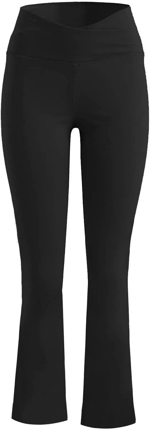 Women's Casual Comfy Bootleg Yoga Dress Pants V Crossover High Waist Flare Workout Pants Slim Stretch Solid Bootcut Leggings