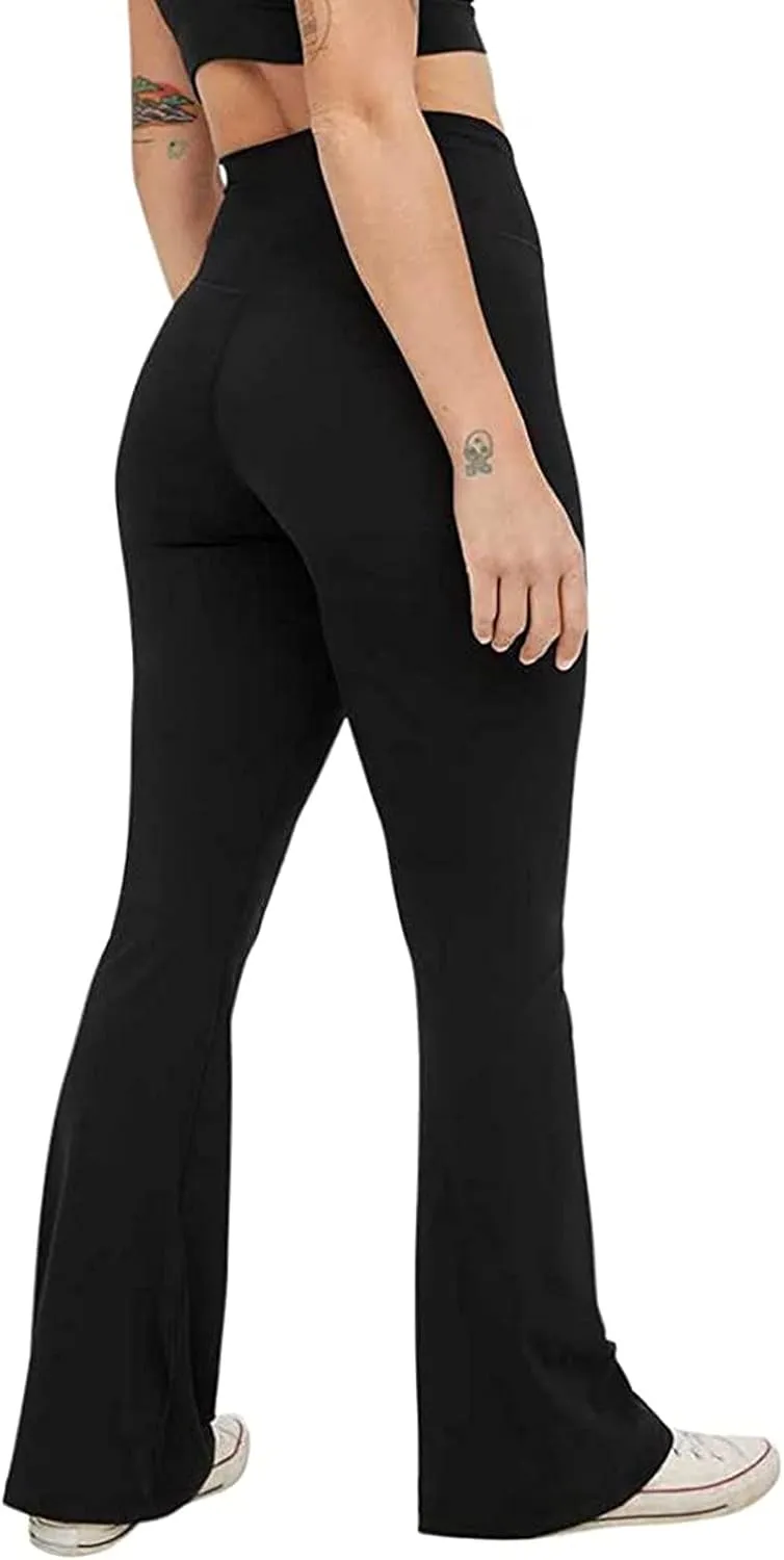 Women's Casual Comfy Bootleg Yoga Dress Pants V Crossover High Waist Flare Workout Pants Slim Stretch Solid Bootcut Leggings
