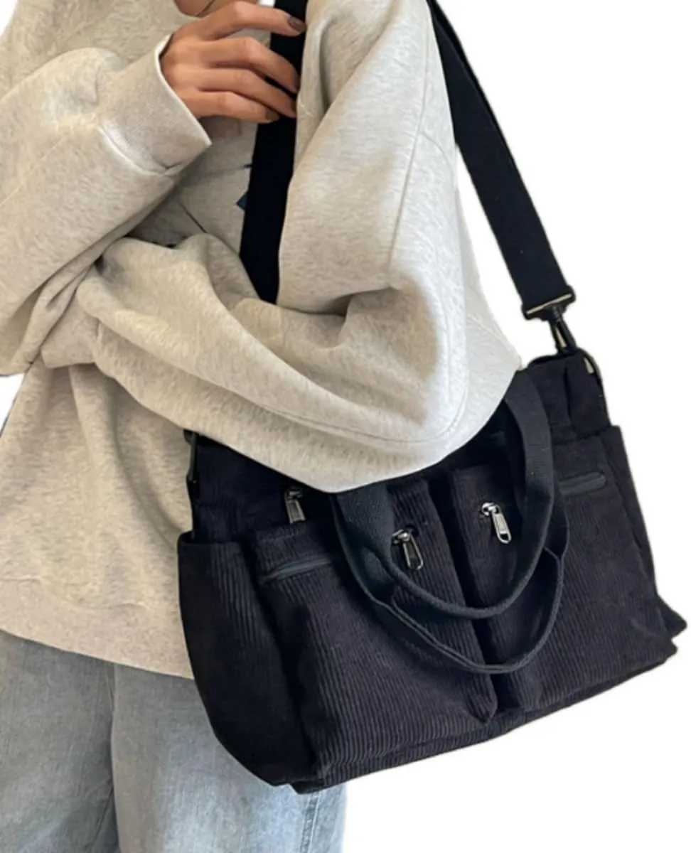 Womens Casual Corduroy Satchel Totes Handbags Large Capacity Tote Bag Purse Multiple Pockets Satchel Bag