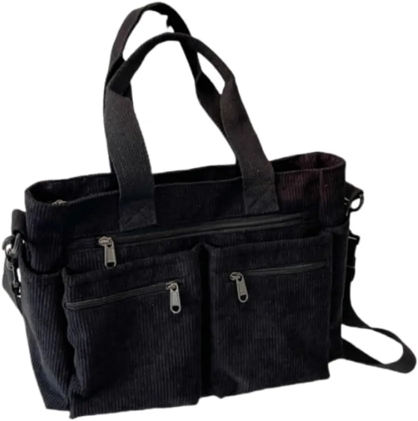 Womens Casual Corduroy Satchel Totes Handbags Large Capacity Tote Bag Purse Multiple Pockets Satchel Bag