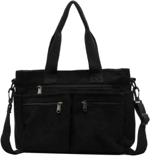 Womens Casual Corduroy Satchel Totes Handbags Large Capacity Tote Bag Purse Multiple Pockets Satchel Bag