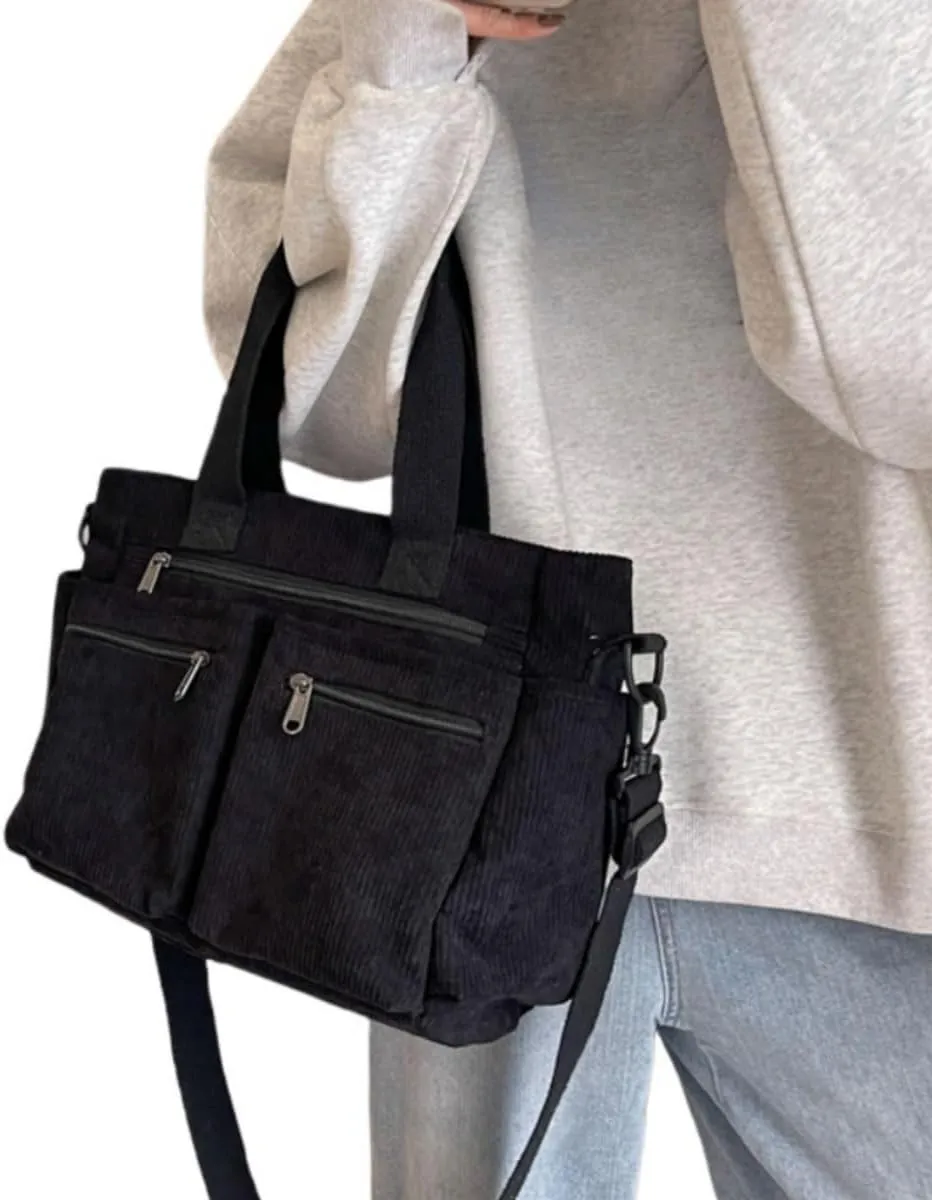 Womens Casual Corduroy Satchel Totes Handbags Large Capacity Tote Bag Purse Multiple Pockets Satchel Bag