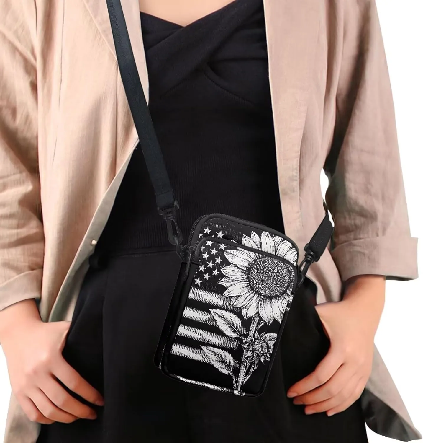 Women's Casual One Shoulder Handbag with Adjustable Strap Double Layered Zipper Snap Ring Fashion Bag