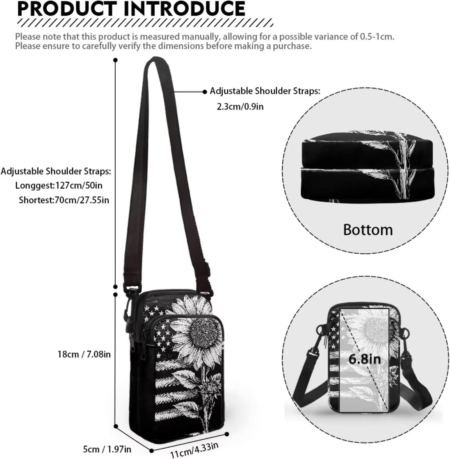 Women's Casual One Shoulder Handbag with Adjustable Strap Double Layered Zipper Snap Ring Fashion Bag