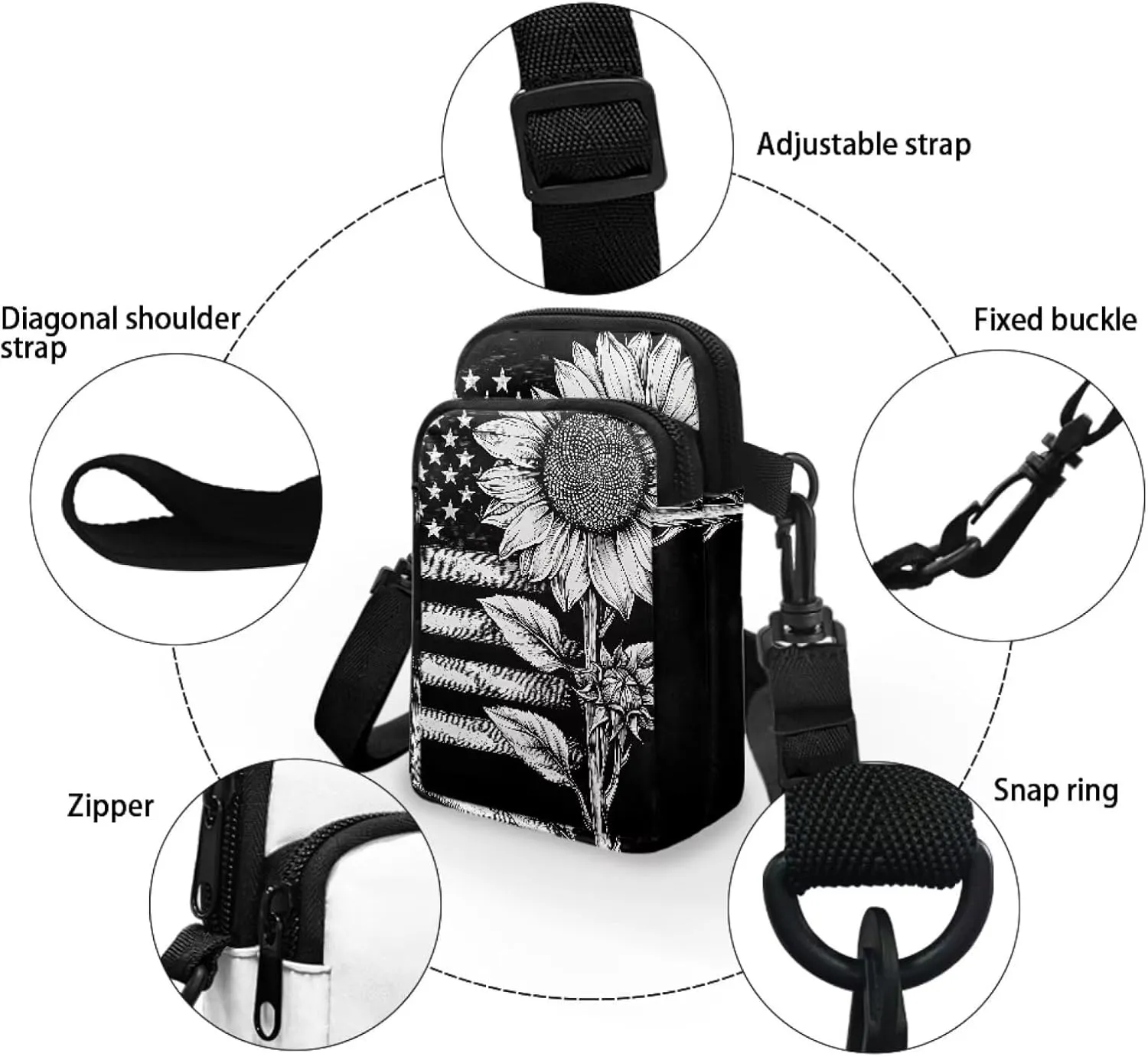 Women's Casual One Shoulder Handbag with Adjustable Strap Double Layered Zipper Snap Ring Fashion Bag