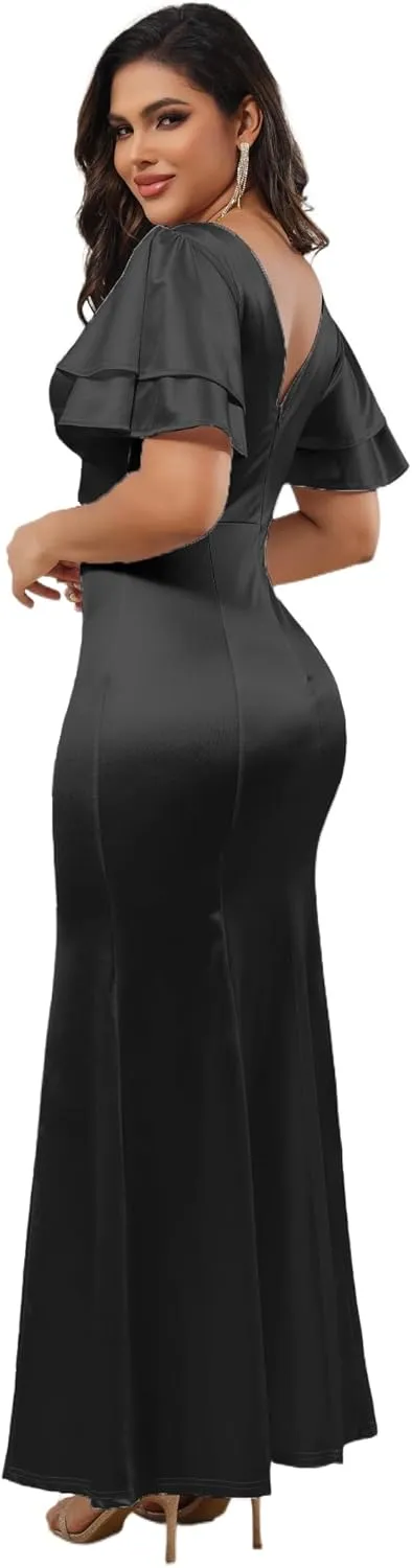 Women's Classic Bodycon Wedding Guest Dress Formal Cocktail Party Evening Gown