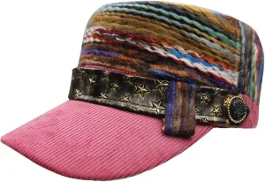 Womens Corduroy Rainbow Belts Flat Top Army Military Baseball Buckle Sun Hat Cap