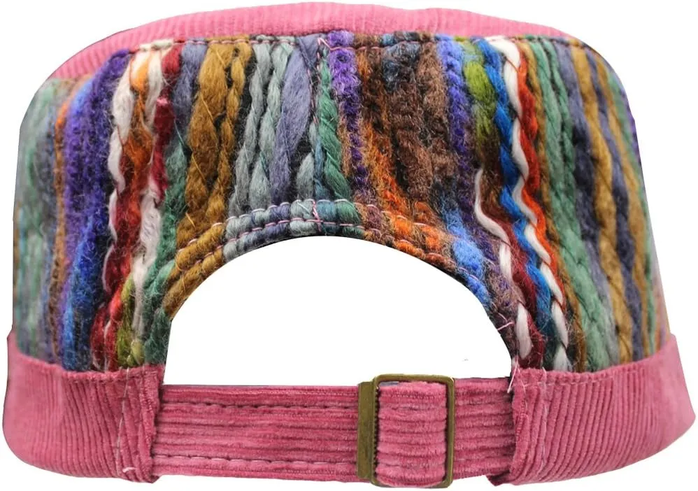 Womens Corduroy Rainbow Belts Flat Top Army Military Baseball Buckle Sun Hat Cap
