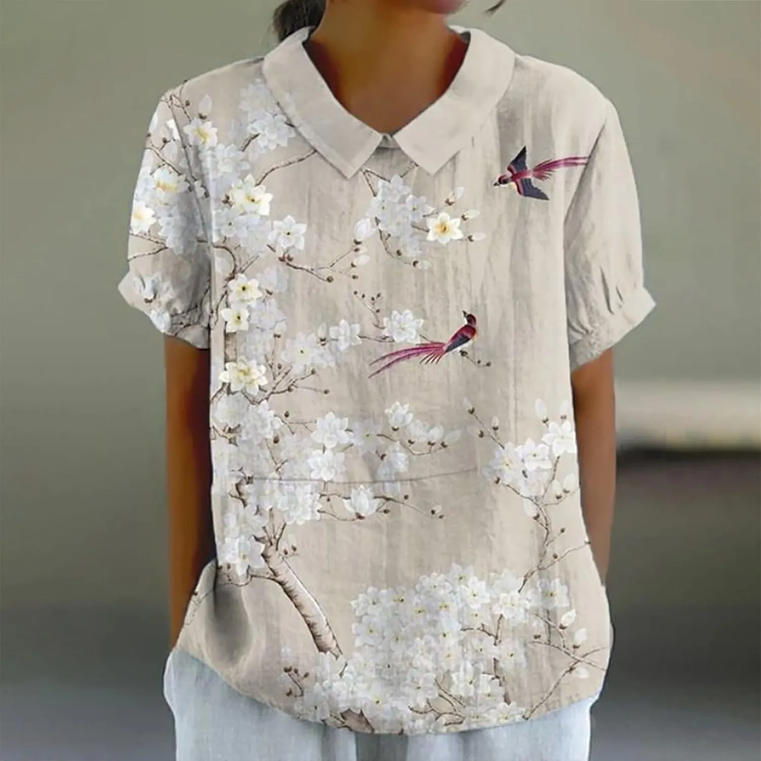 Womens Cotton Linen Shirts Lapel Neck Button Loose Pullover Top Casual Shirt T Lapel T Shirt Fall Blouse Clothes