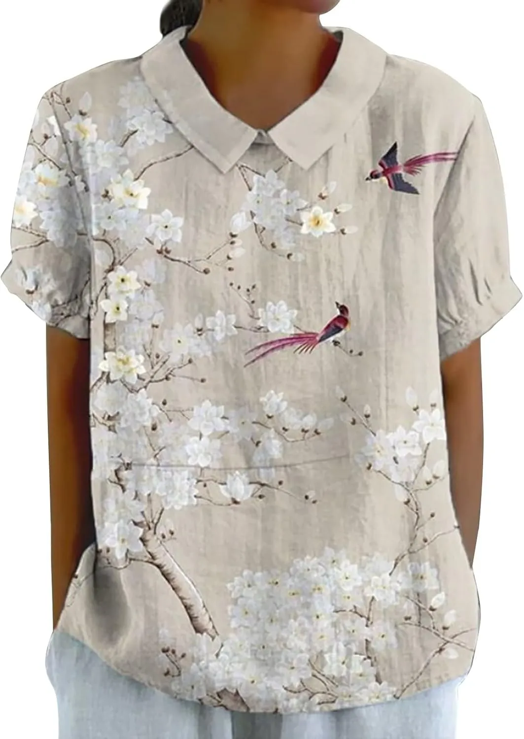 Womens Cotton Linen Shirts Lapel Neck Button Loose Pullover Top Casual Shirt T Lapel T Shirt Fall Blouse Clothes