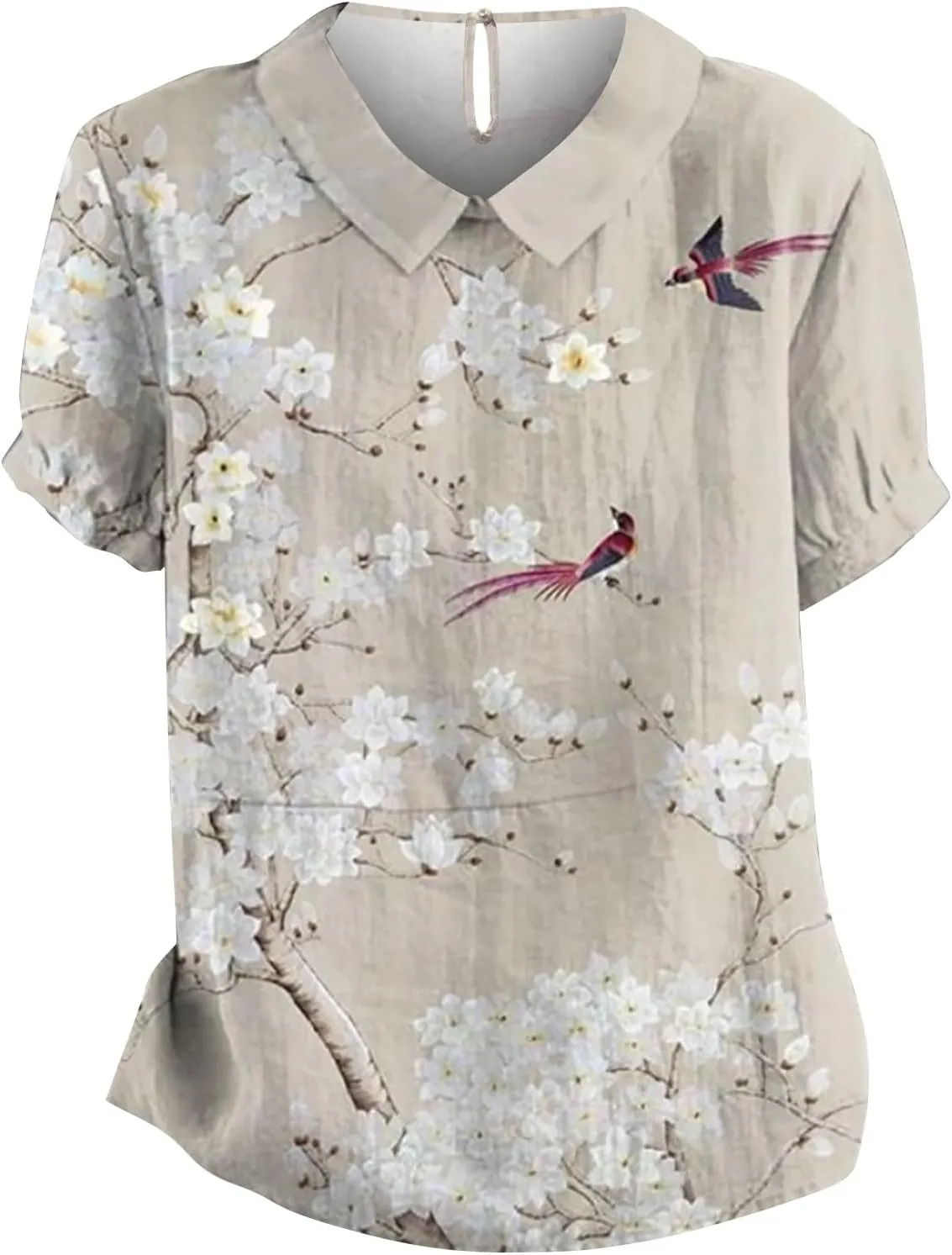 Womens Cotton Linen Shirts Lapel Neck Button Loose Pullover Top Casual Shirt T Lapel T Shirt Fall Blouse Clothes