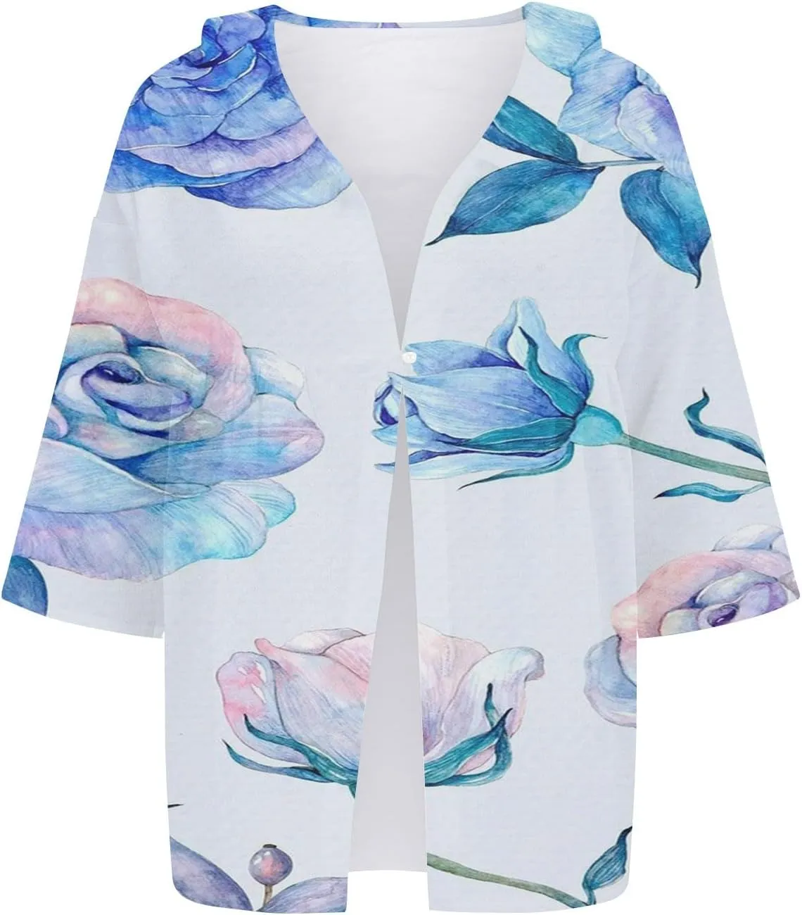 Women's Cotton Linen V-Neck Collar Women's Floral Butterfly Print Natural Autumn Casual Long Sleeve Loose Fit