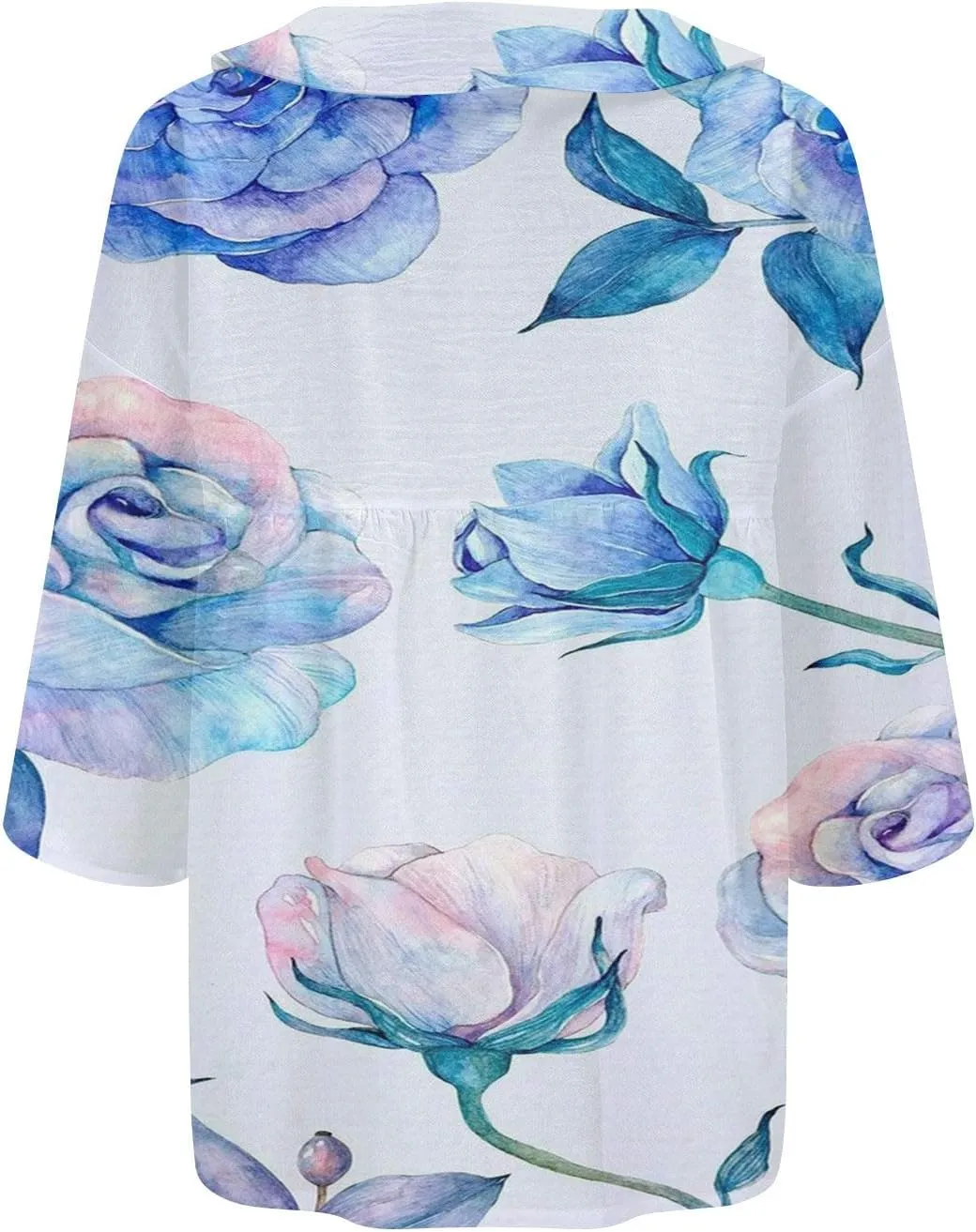Women's Cotton Linen V-Neck Collar Women's Floral Butterfly Print Natural Autumn Casual Long Sleeve Loose Fit