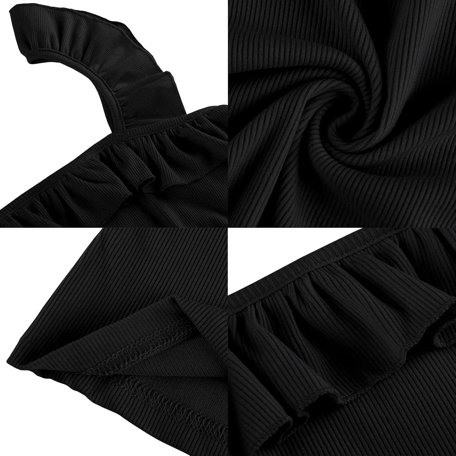 Womens Cute Sleeveless Tank Tops Ruffle Strap Square Neck Blouse Solid Color Knitted Camisole