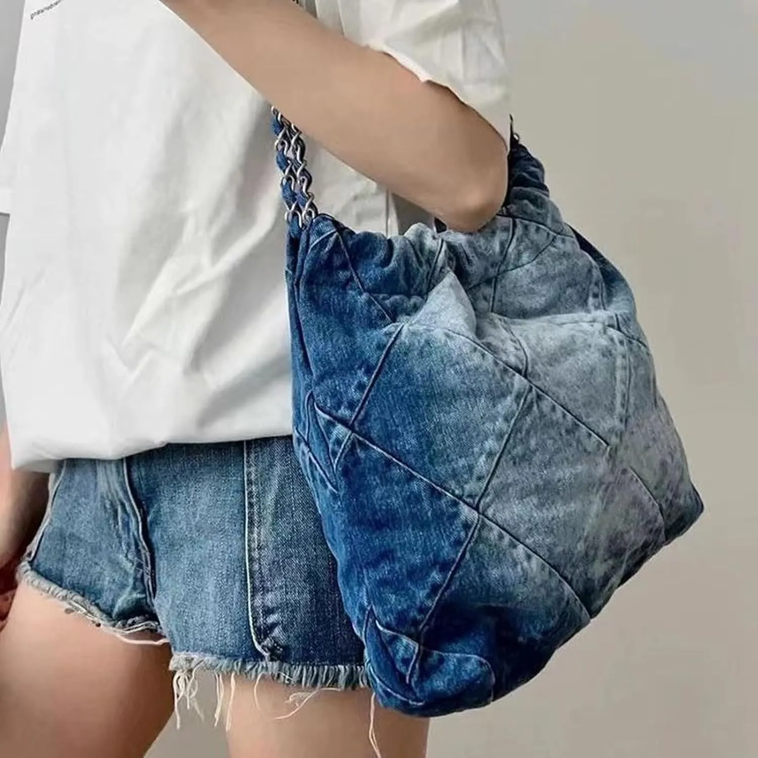 Women's diamond grid chain denim shoulder bag handbag y2kdenim bagsHobo crossbody bag mini wallet