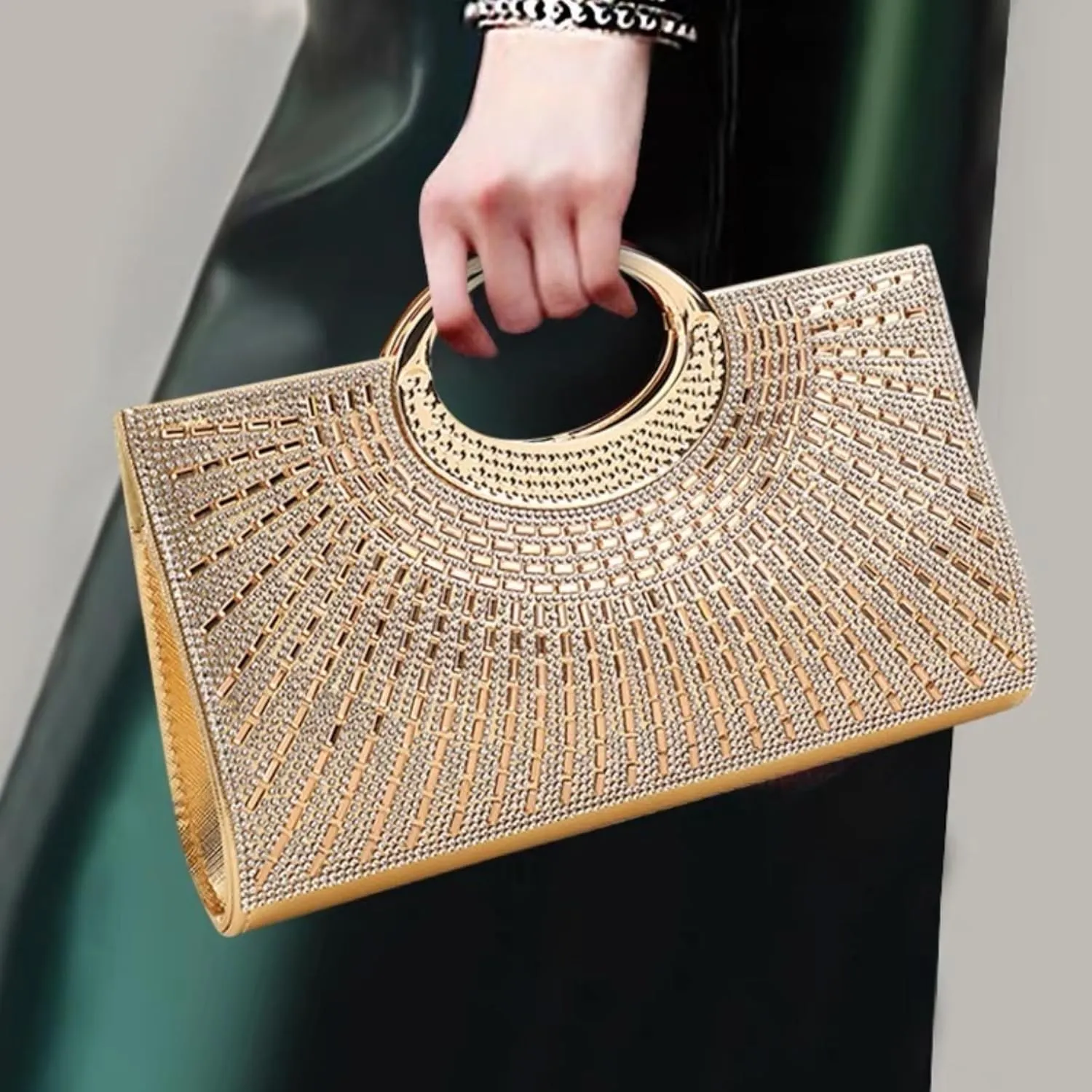 Women's Elegant Crystal Evening Handbag Glitter Top Handle Evening Purse Clutch Wedding Shoulder Bag Small Square Bag