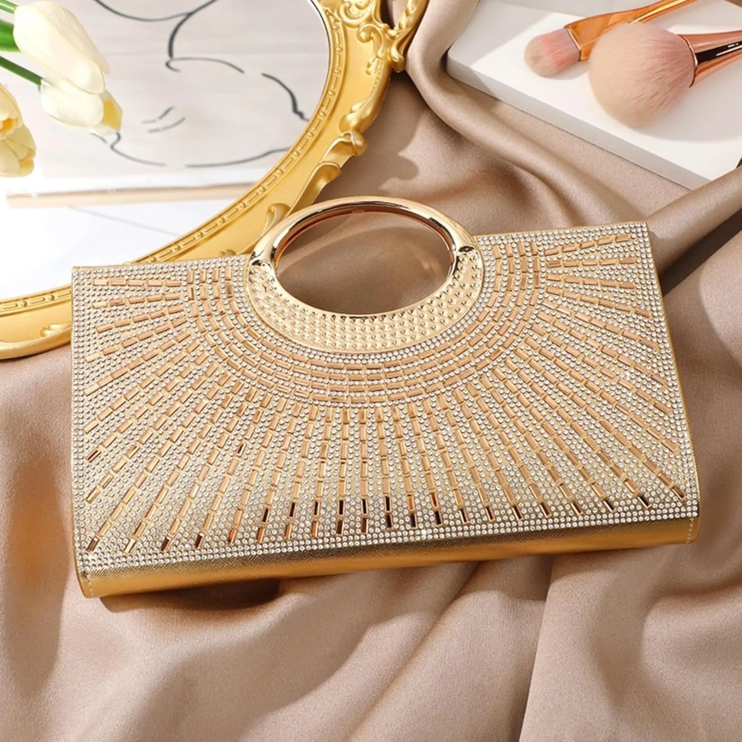 Women's Elegant Crystal Evening Handbag Glitter Top Handle Evening Purse Clutch Wedding Shoulder Bag Small Square Bag