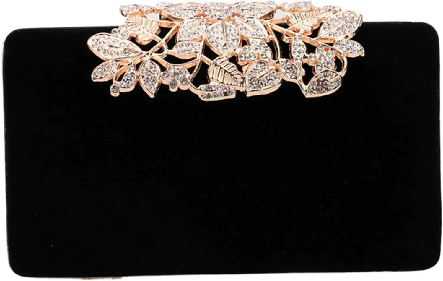 Women's Evening Handbags, 7.5inch Black with Diamond Leaf Lock Buckle & Metal Chain, Elegant Evening Bags, Black Purse for Women