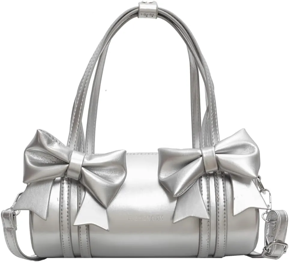 Womens Fashion Pillow Shoulder Bag Small PU Leather Crossbody Bag Y2k Tote Purse Handbag Cute Satchel with Bowknot