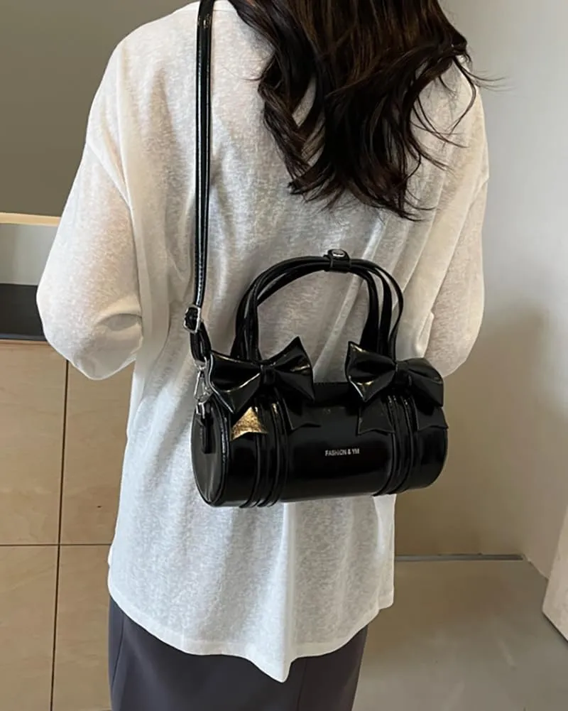 Womens Fashion Pillow Shoulder Bag Small PU Leather Crossbody Bag Y2k Tote Purse Handbag Cute Satchel with Bowknot