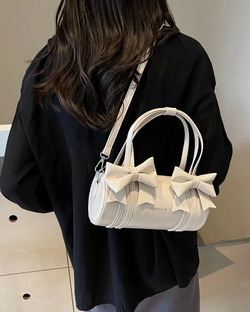 Womens Fashion Pillow Shoulder Bag Small PU Leather Crossbody Bag Y2k Tote Purse Handbag Cute Satchel with Bowknot