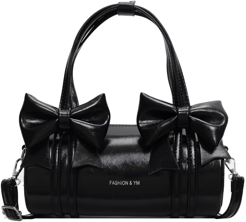 Womens Fashion Pillow Shoulder Bag Small PU Leather Crossbody Bag Y2k Tote Purse Handbag Cute Satchel with Bowknot
