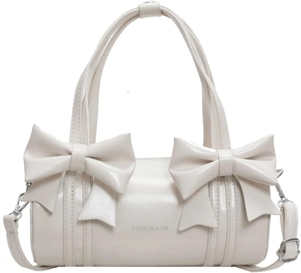 Womens Fashion Pillow Shoulder Bag Small PU Leather Crossbody Bag Y2k Tote Purse Handbag Cute Satchel with Bowknot