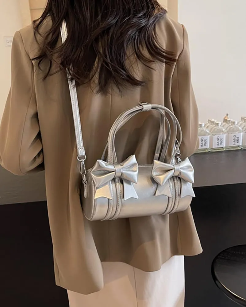 Womens Fashion Pillow Shoulder Bag Small PU Leather Crossbody Bag Y2k Tote Purse Handbag Cute Satchel with Bowknot