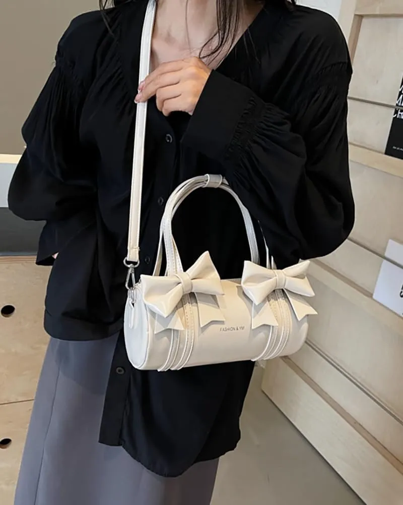 Womens Fashion Pillow Shoulder Bag Small PU Leather Crossbody Bag Y2k Tote Purse Handbag Cute Satchel with Bowknot