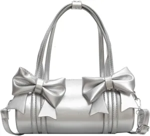 Womens Fashion Pillow Shoulder Bag Small PU Leather Crossbody Bag Y2k Tote Purse Handbag Cute Satchel with Bowknot