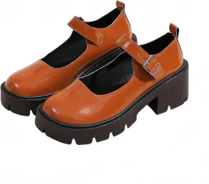 Women's Gothic Platform Mary Jane Shoes Vintage Round Toe for Women Ankle Strap Chunky Heel Pumps Uniform Party Dances Dress Shoes Size 5.5-9.5
