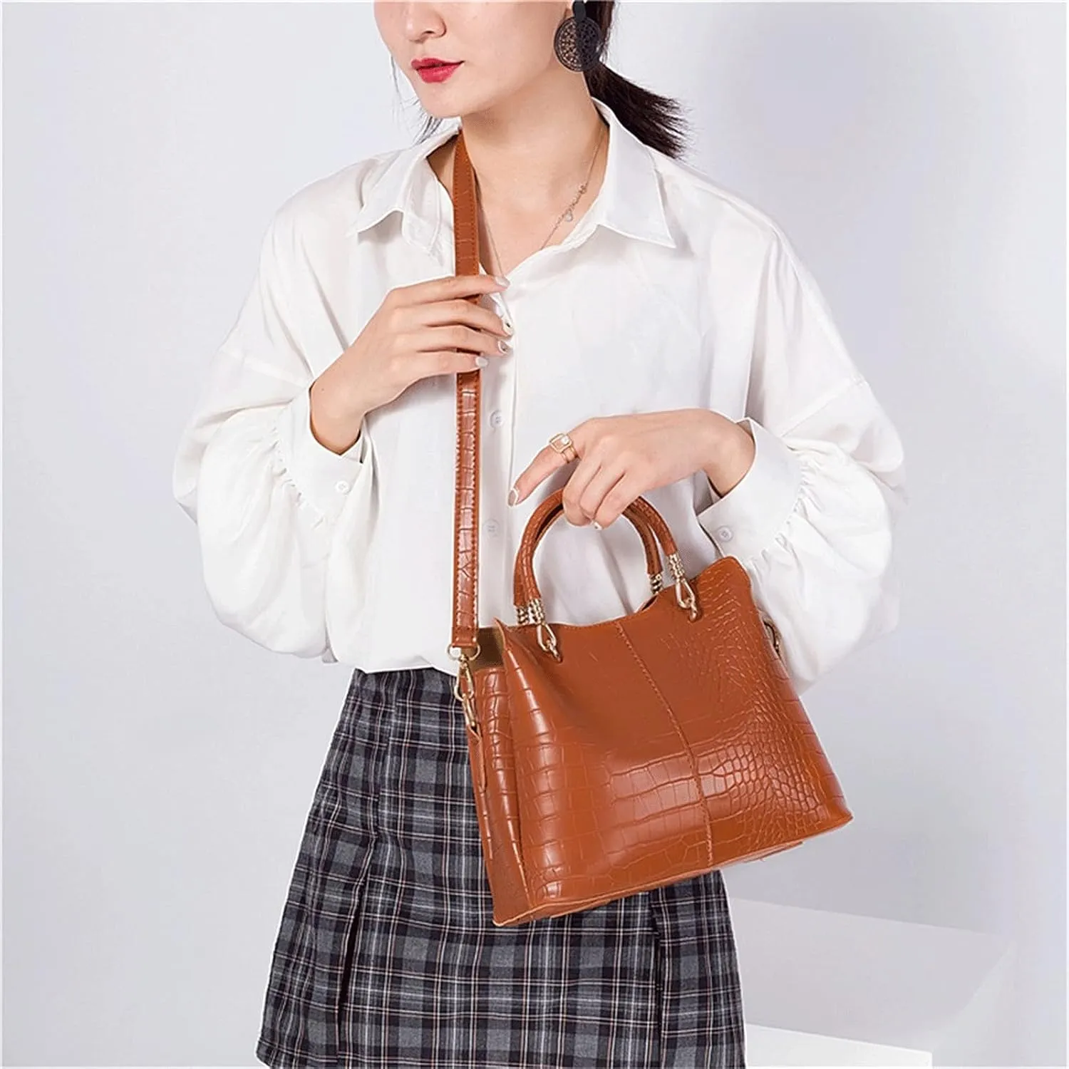 Women's Handbags 3-Piece Set Composite Bag Designer Quality PU Leather Women Handbag Ladies Fashion Small Shoulder Crossbody Bag(Black)