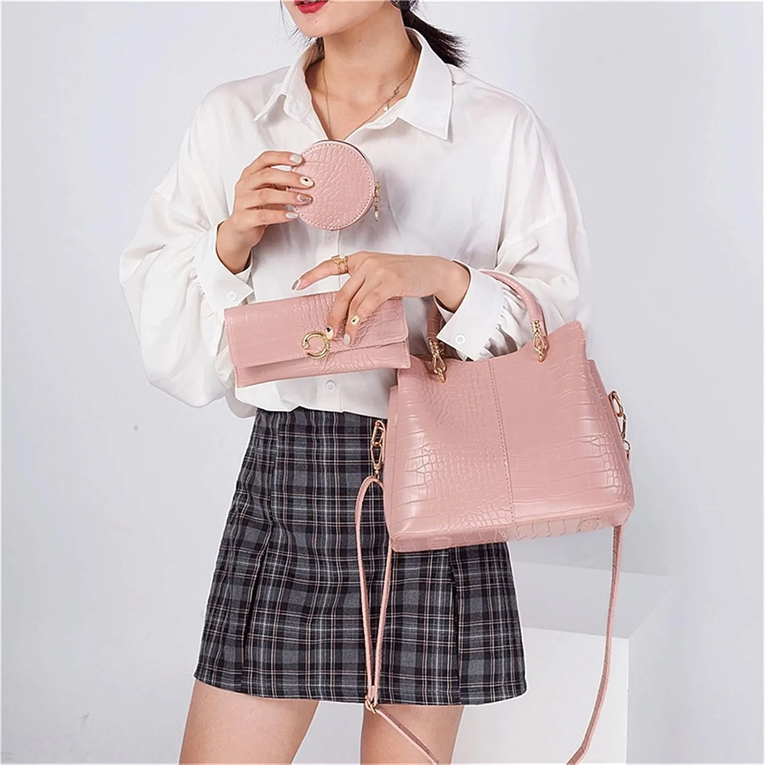 Women's Handbags 3-Piece Set Composite Bag Designer Quality PU Leather Women Handbag Ladies Fashion Small Shoulder Crossbody Bag(Black)