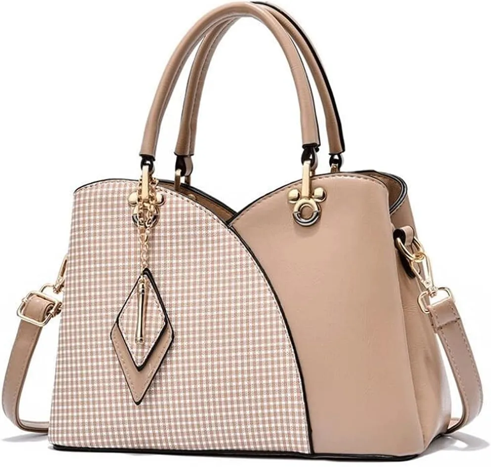 Women's Handbags Plaid Women Bags Fashion Metal Buckle Women Handbags Color Matching Shoulder Messenger Bag Lady Simple Style Hand Bags(Brown)