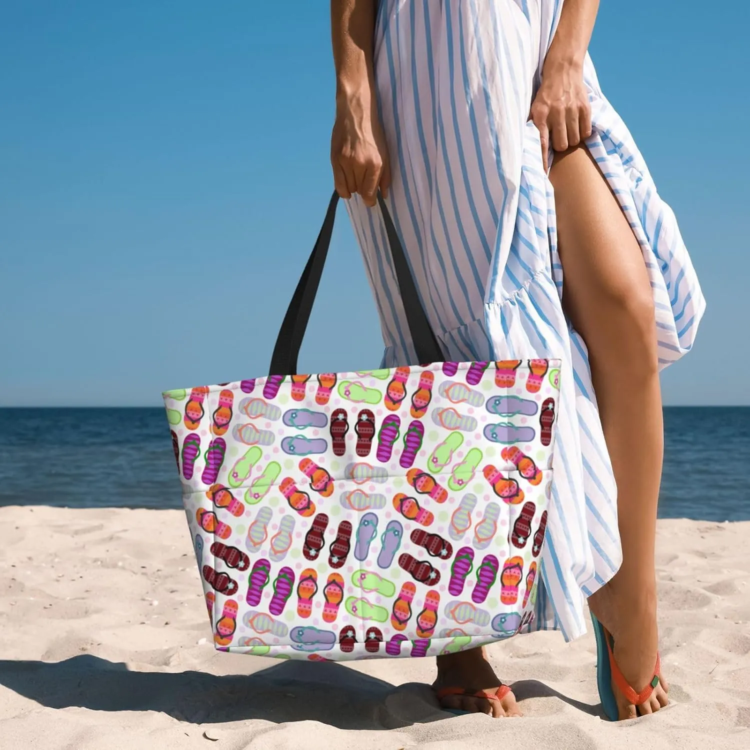 Women's Large Beach Bag Waterproof Travel Tote Bag with Pocket Lightweight Foldable Large Weekender Bags for Pool Vacation