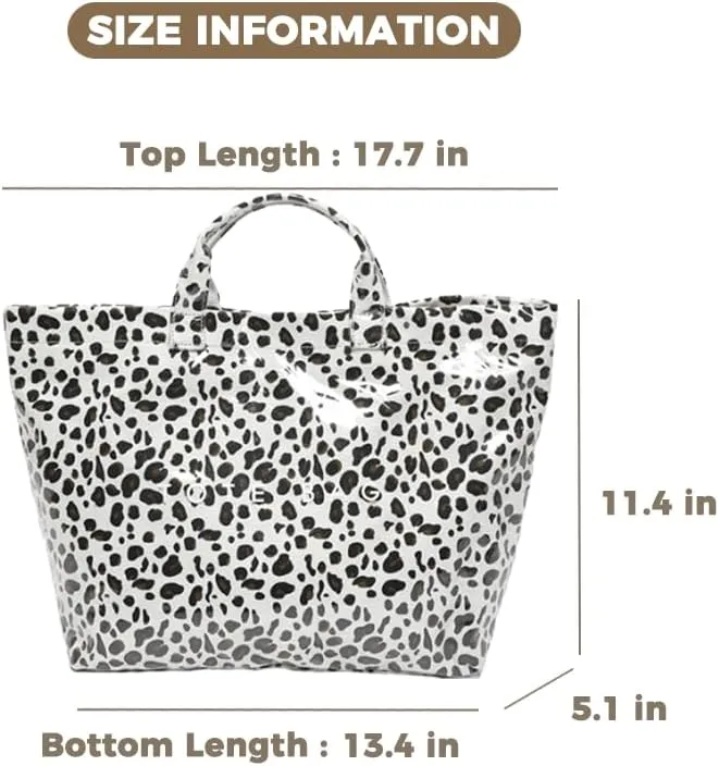 Women's Large PVC Tote Bag Letters Print Plastic Handbags Kraft Paper Clear Shopping Work Shoulder Hobo Bag