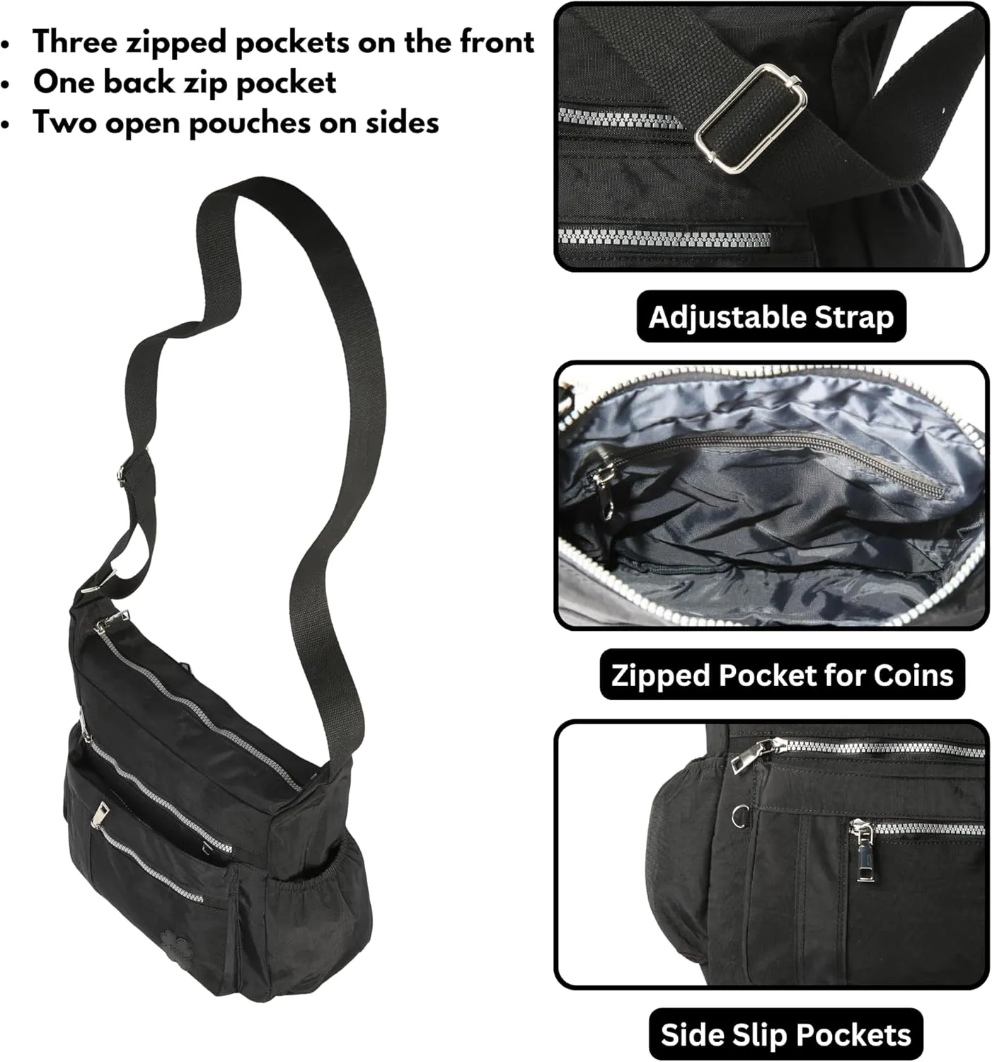 Women's Lightweight Cross Body Handbag - Large Size Multipocket Light Waterproof Fabric Messenger Bag - Kiana