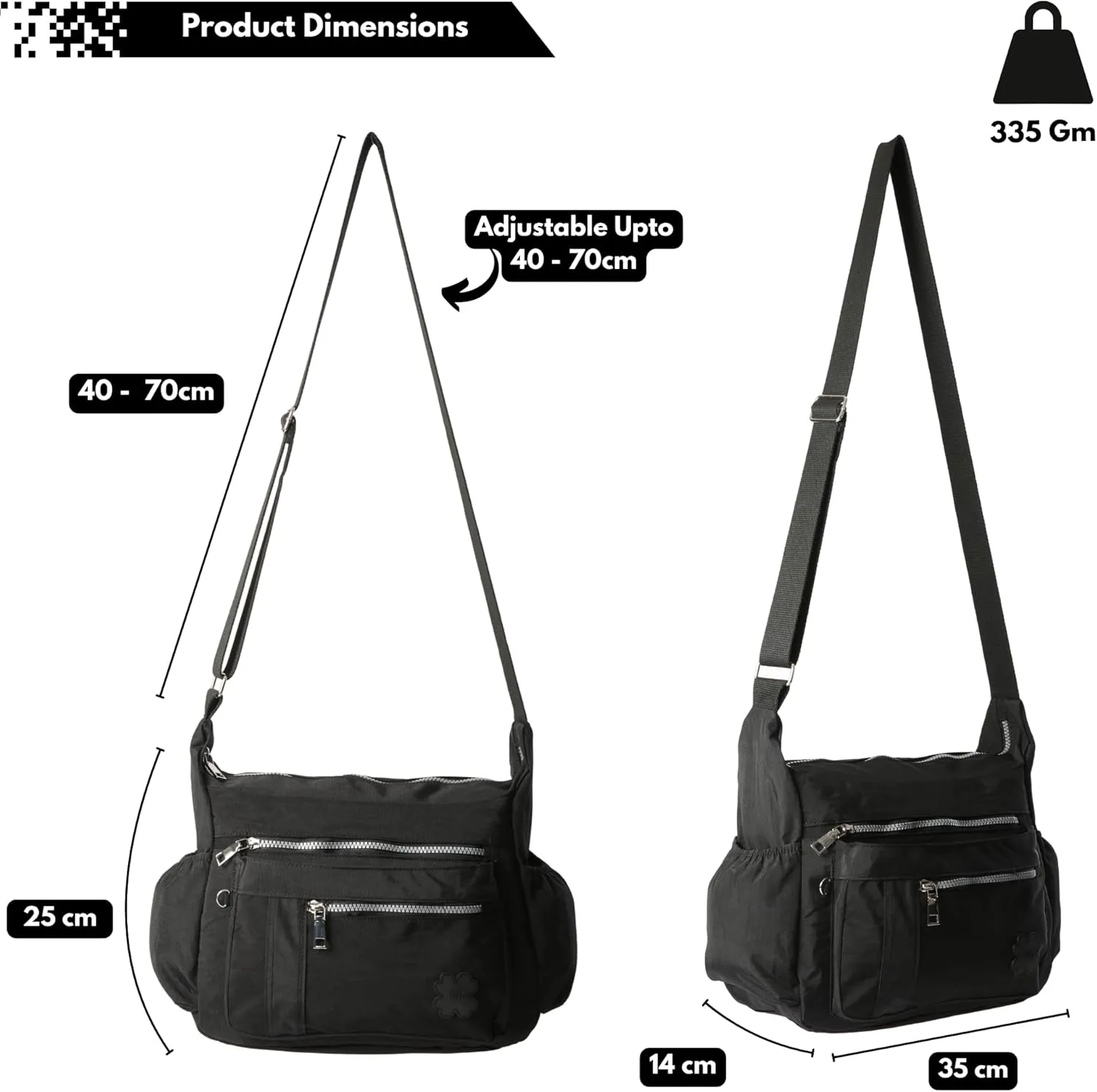 Women's Lightweight Cross Body Handbag - Large Size Multipocket Light Waterproof Fabric Messenger Bag - Kiana